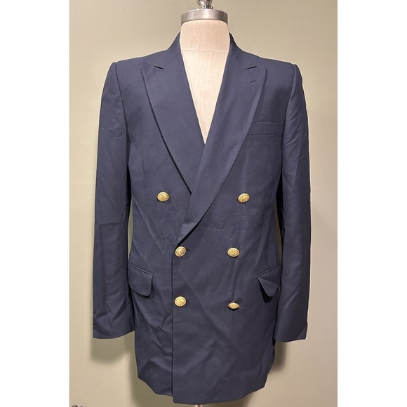 Burberry Other - Vtg Burberry's Double Breasted Blazer Navy Blue Sport Coat Gold Buttons 42L